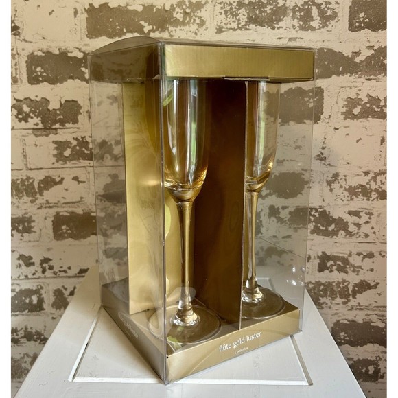 Pier 1 Imports‎ Gold Luster Amber Champagne Flutes Set Of 4 Elegant Glasses - Picture 3 of 6